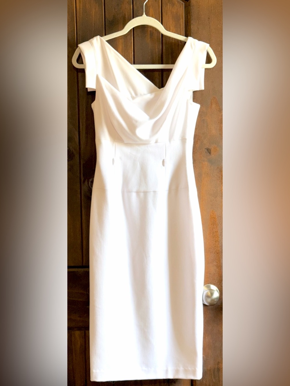 Black Halo White Draped Neck Sheath Dress - Elegant Women's Dress